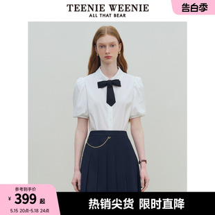 TeenieWeenie小熊女装2024夏季新款设计感法式甜美泡泡袖衬衫短款