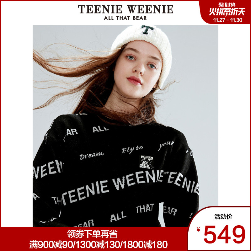 TeenieWeenie小熊2019冬季新款女装字母网红针织衫套头休闲毛衣潮