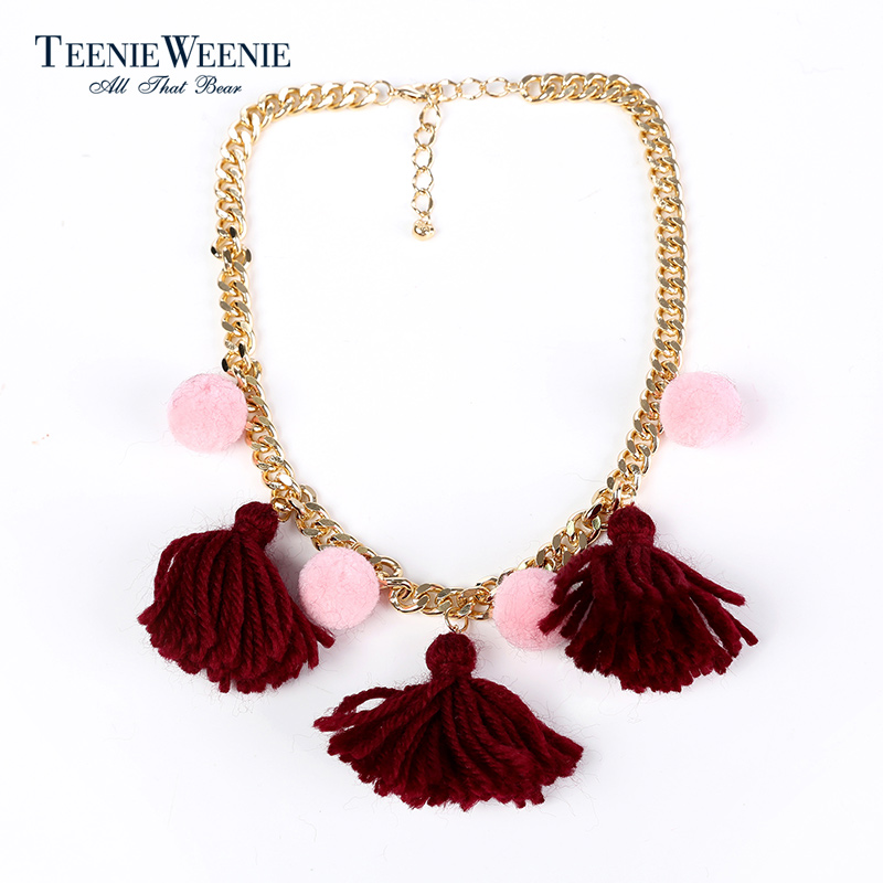 Teenie Weenie小熊冬季毛线绒球项链TTLQ6FC02D