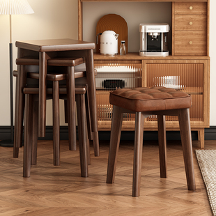 实木凳子家用小板凳现代简约餐桌椅子客厅可叠放餐椅结实方凳矮凳