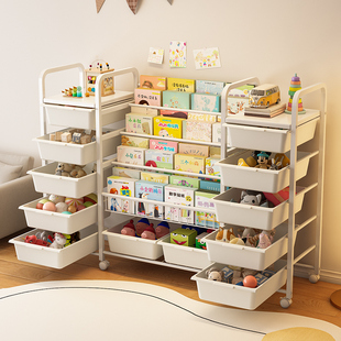 儿童书架家用绘本架移动玩具收纳架简易宝宝书柜带轮可移动储物架