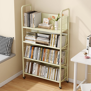 书架置物架落地可移动小推车家用客厅儿童铁艺收纳架多层简易书柜
