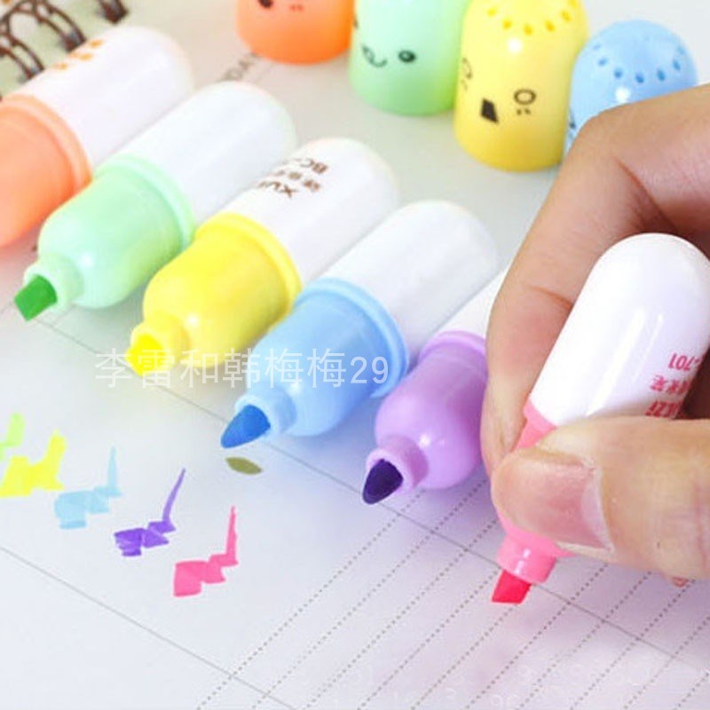 6 Pcs Mini Highlighter Lovely Pill Shape Gel Pen for Kids笔