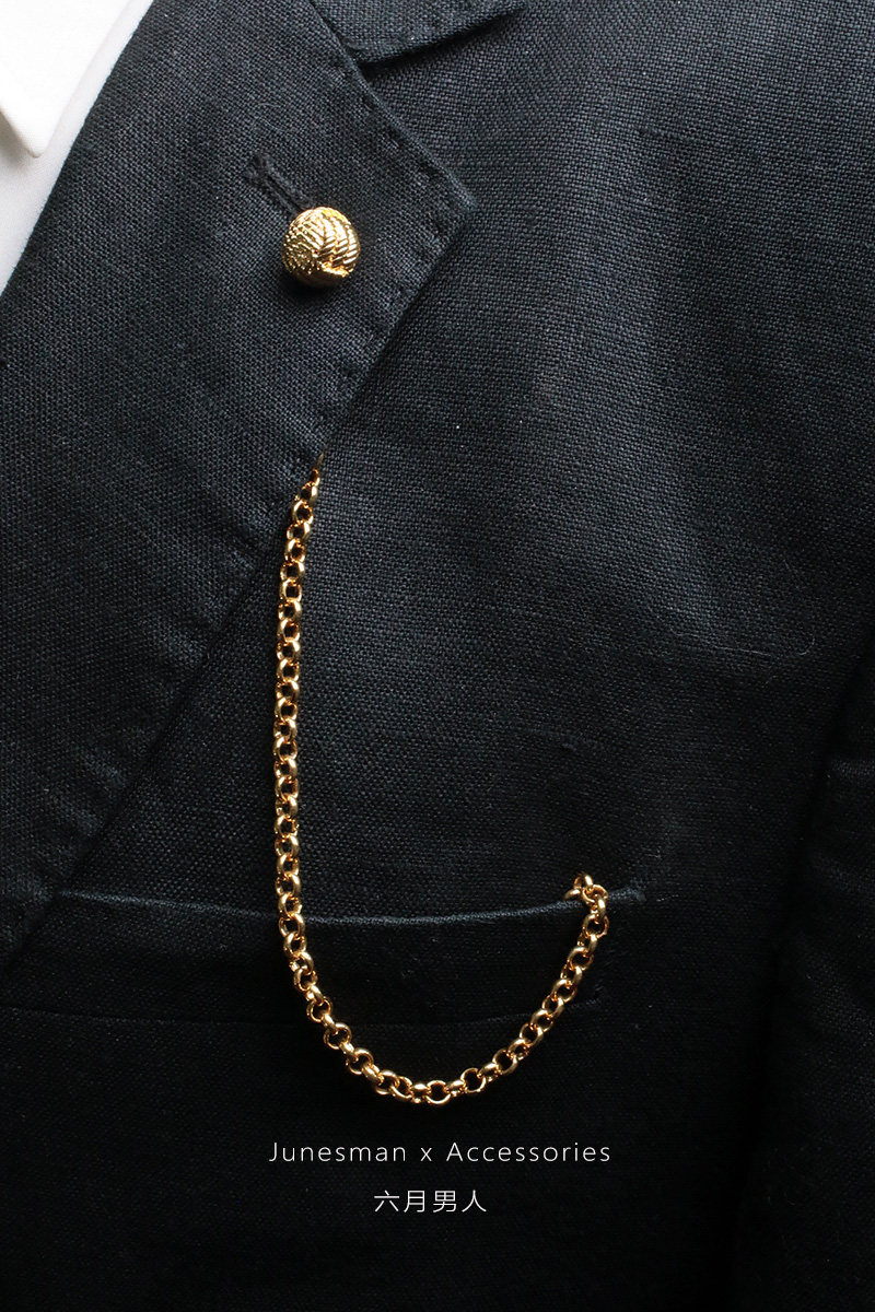 六月男人 手工制 镀金 驳头链男士商务 礼盒装 金球