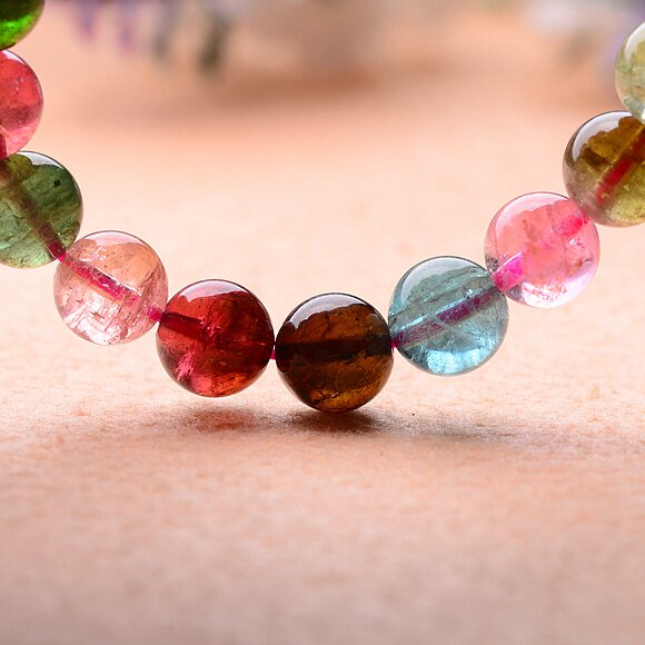 中大颗粒 彩虹多色碧玺手链 招财旺夫
