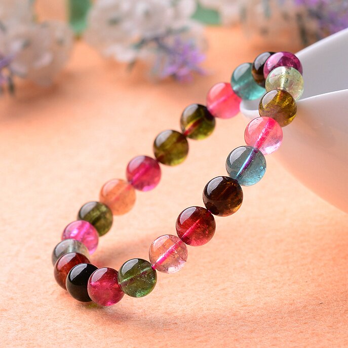 中大颗粒 彩虹多色碧玺手链 招财旺夫