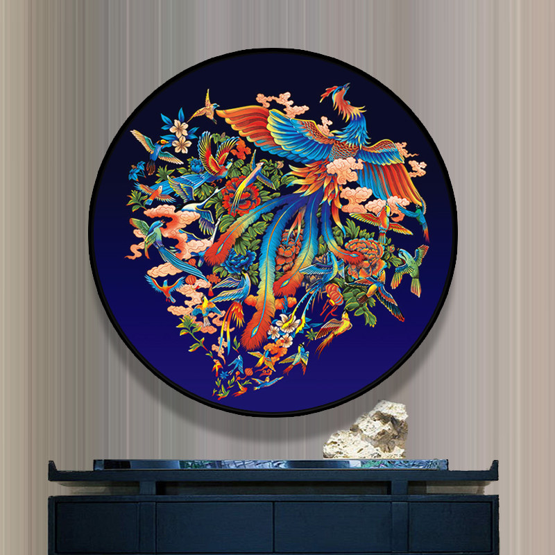 百鸟朝凤十字绣2021新款客厅线绣凤凰手工自己绣小件圆形简单古风