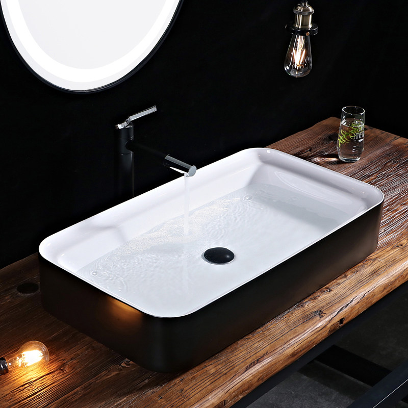 北欧陶瓷台上盆长方形艺术盆设计面盆家用卫生间洗脸盆洗手盆单盆-mc
