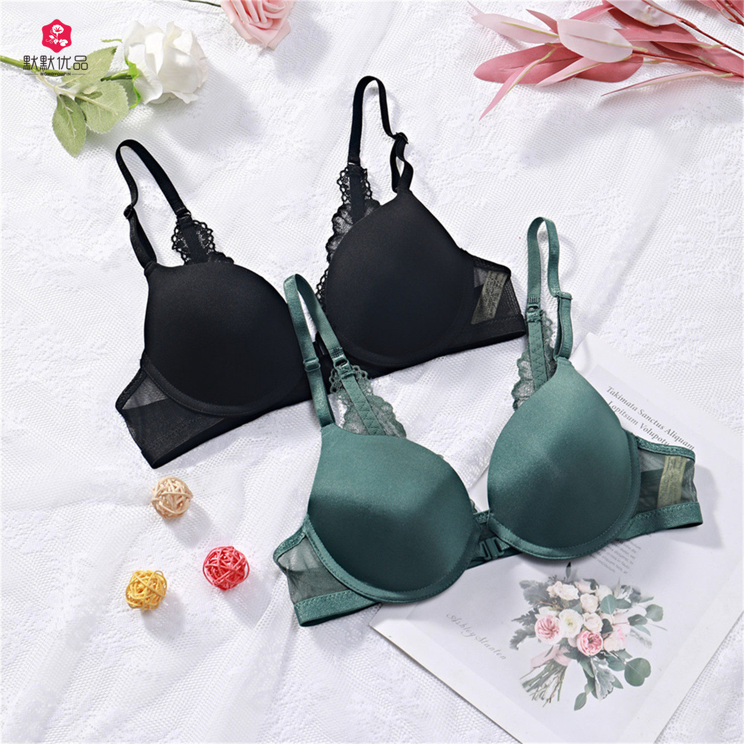 韩国品牌la夏季新款内衣女性感蕾丝美背后扣聚拢净色舒适薄款文胸