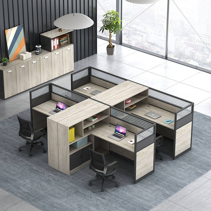 办公桌椅组合电脑办公室员工卡座四人位职员l型屏风简约办公家具