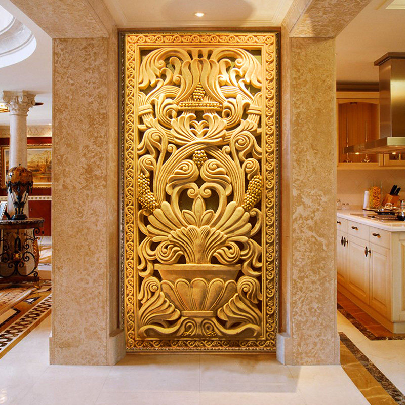 砂岩浮雕镂空玄关背景墙欧式屏风透光壁画沙岩电视背景装饰聚宝盆