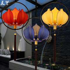 新中式吊灯餐厅客厅卧室灯个性布艺莲花荷花饭厅吊灯仿古创意灯具