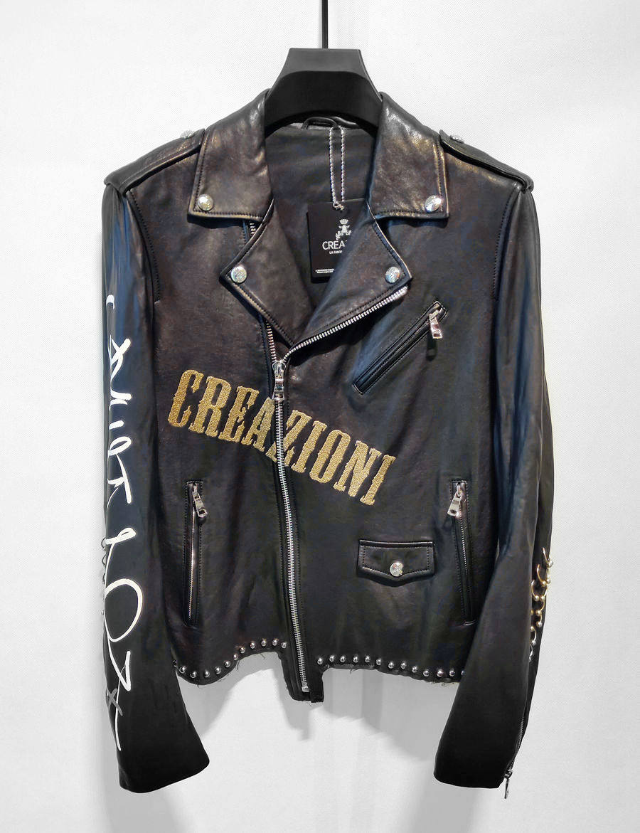 creazioni克莱切尼 秋冬新款翻领皮衣 印花刺绣 时尚潮流款