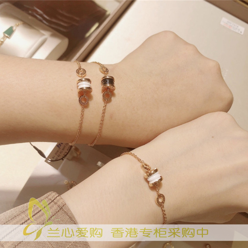 香港专柜正品代购 bvlgari宝格丽白陶瓷手链女18k玫瑰金软链手环