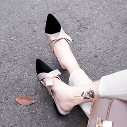 半拖鞋女夏尖头2018春夏丝绒平底懒人鞋包头