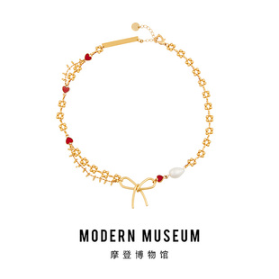 摩登博物馆 情人节项链小众设计丘比特系列小红心轻奢珍珠锁骨链