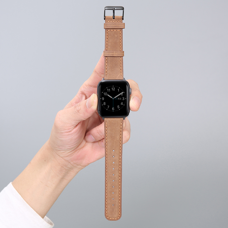 适用iwatch7表带爆裂纹真皮苹果手表apple watchS6/5/4代表带个性