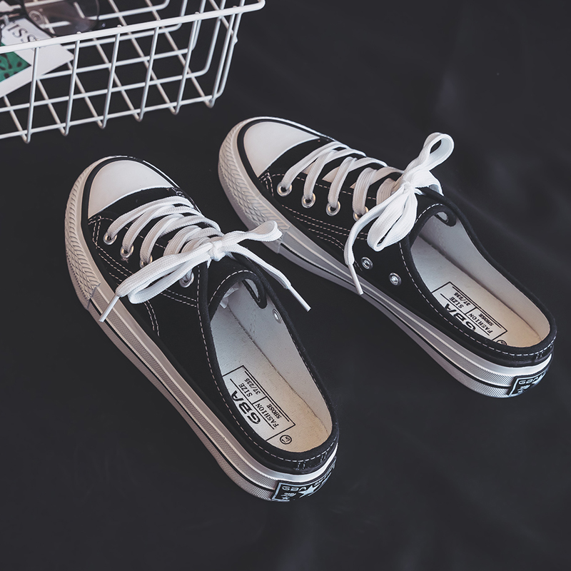 2020 Spring Half dragged White Cloth shoes Korean Edition student Backless Lazy man canvas shoe Red supergiant Trendy shoesin the Women's Shoes, Canvas shoes category - from Buy2taobao.com to provide professional Taobao agent buy service