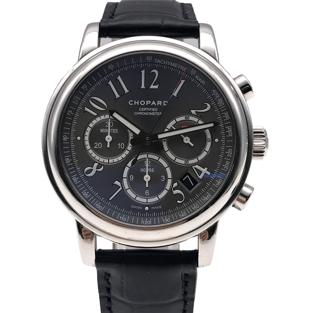 [9.0新]萧邦经典赛车数字夜光刻度计时日历自动机械男表