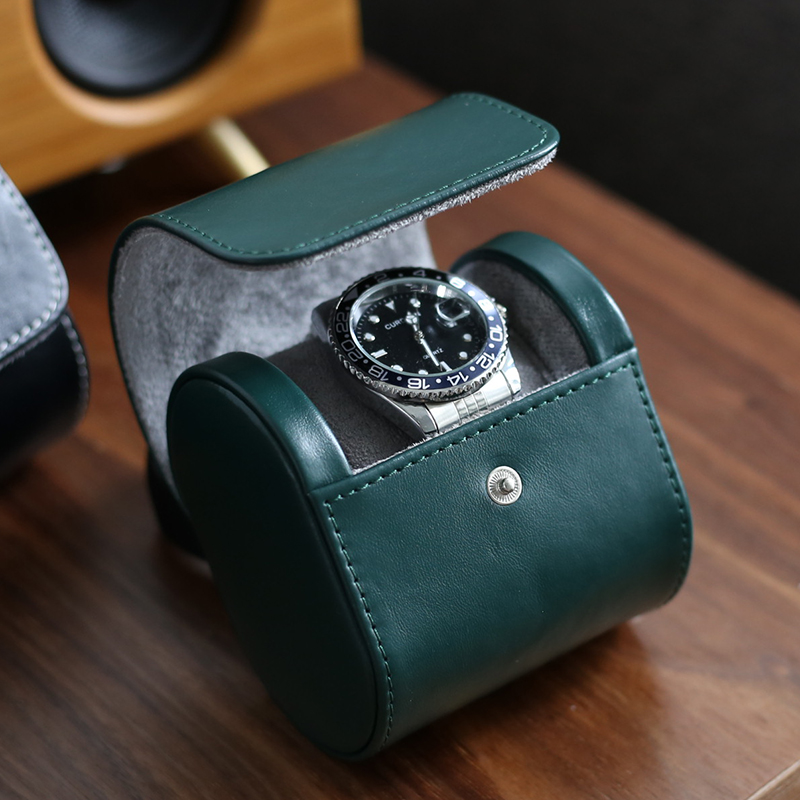墨绿色真皮便携表盒牛皮单表表包旅行出差便携表盒腕表手表收纳盒