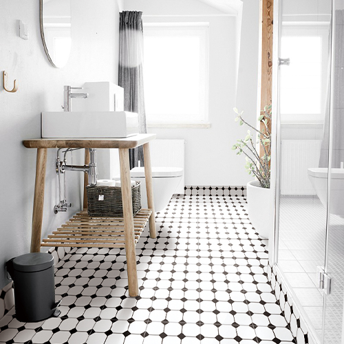 防滑黑白马赛克瓷砖卫生间地砖洗手间地面简约现代花砖地板砖300
