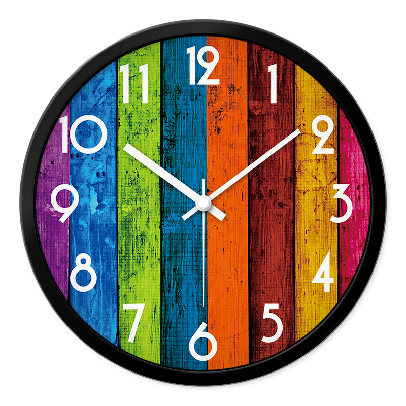 摩门简约挂钟彩色木纹家里用客厅创意静音现代时钟石英钟表大挂表