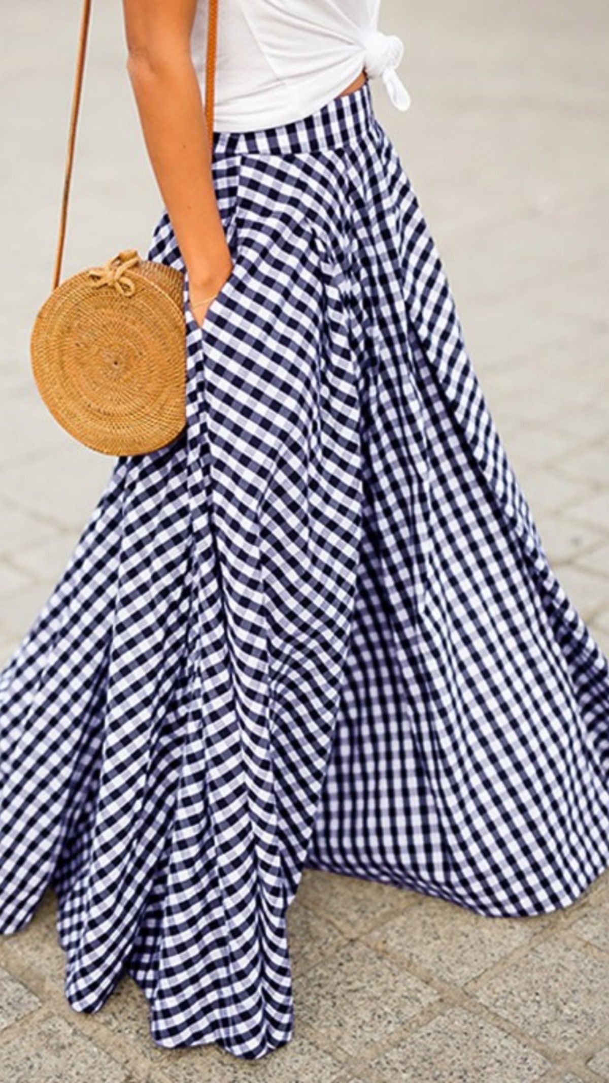 ebay速卖通wish欧美风优雅气质新款格子高腰大裙摆垂感半身裙子女