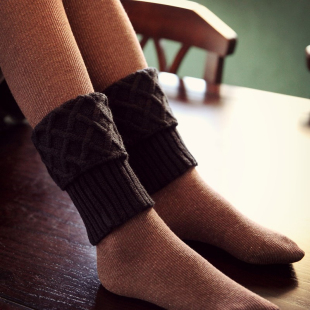 秋冬季韩版短款袜套加厚保暖护腿套百搭鞋套毛线靴套短筒针织护膝可在