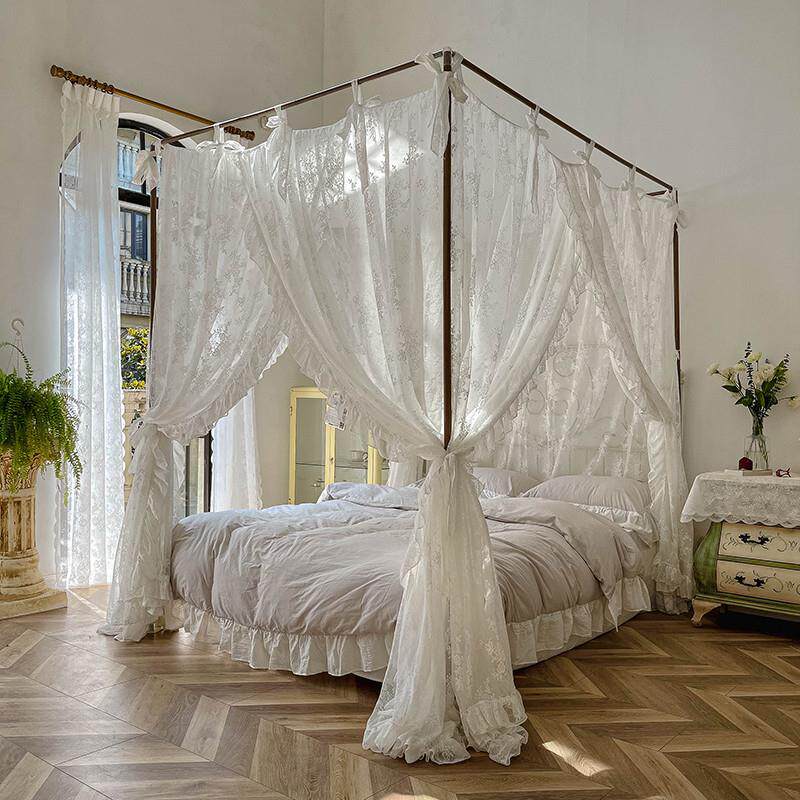 新款公主风蕾丝宫廷蚊帐18m床家用三开门落地老式架子床民宿床幔