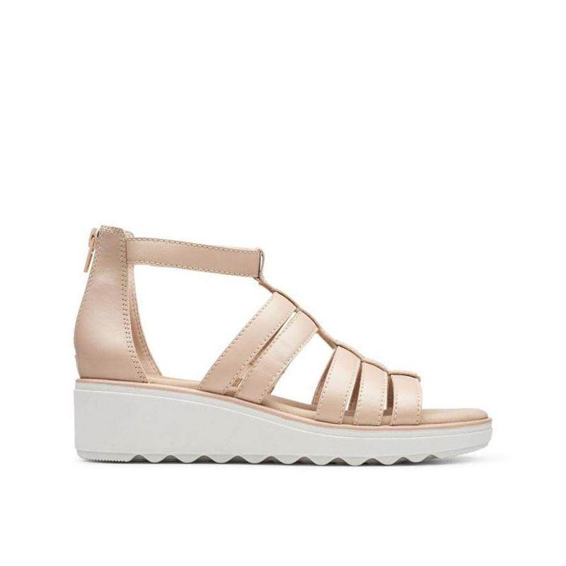 clarks其乐女凉鞋罗马鞋皮质中跟坡跟百搭夏正品11122238