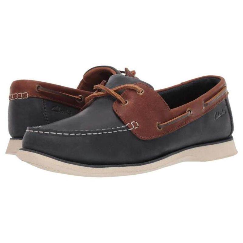 clarks男士低帮鞋单鞋帆船鞋拼色系带圆头耐磨皮质正品478z6606