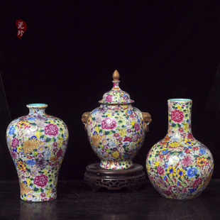景德镇仿古陶瓷器 工艺品花瓶收藏摆件 乾隆珐琅彩描金万花瓶