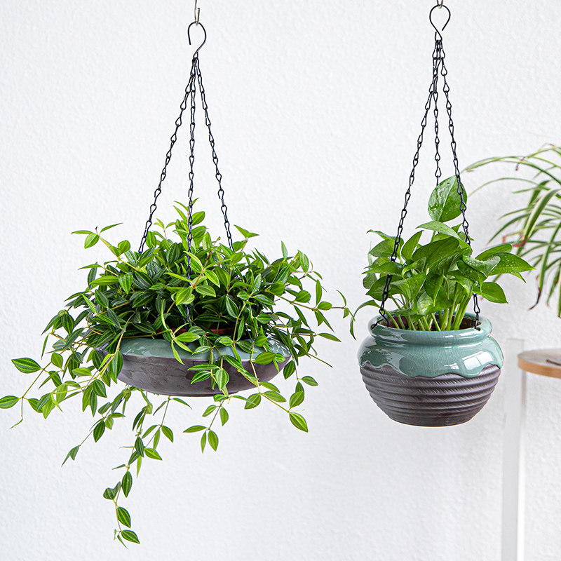 垂吊陶瓷植物花盆北欧悬挂式吊兰盆清新哥窑多肉水培阳台庭院盆栽
