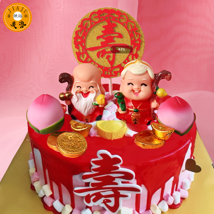 寿公寿婆老寿星公婆摆件寿桃福如东海健康长寿新爷奶贺寿烘焙装扮