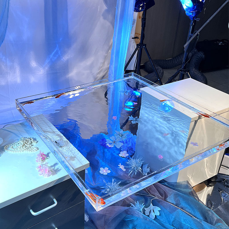 亚克力水缸高透明浅水拍摄专用透明水槽高清水花摄影水箱抖音同款
