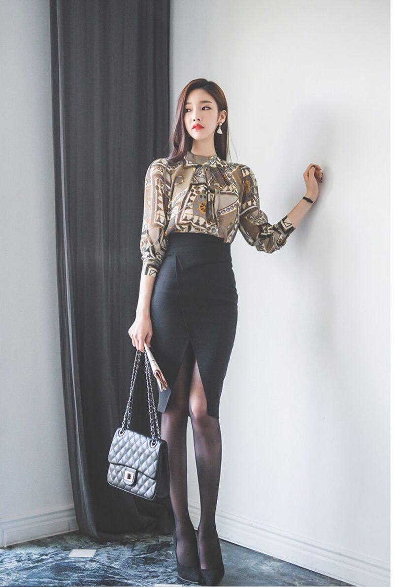 新款2020韩版半身中裙气质高腰包臀修身一步裙前开叉不规则裙子女