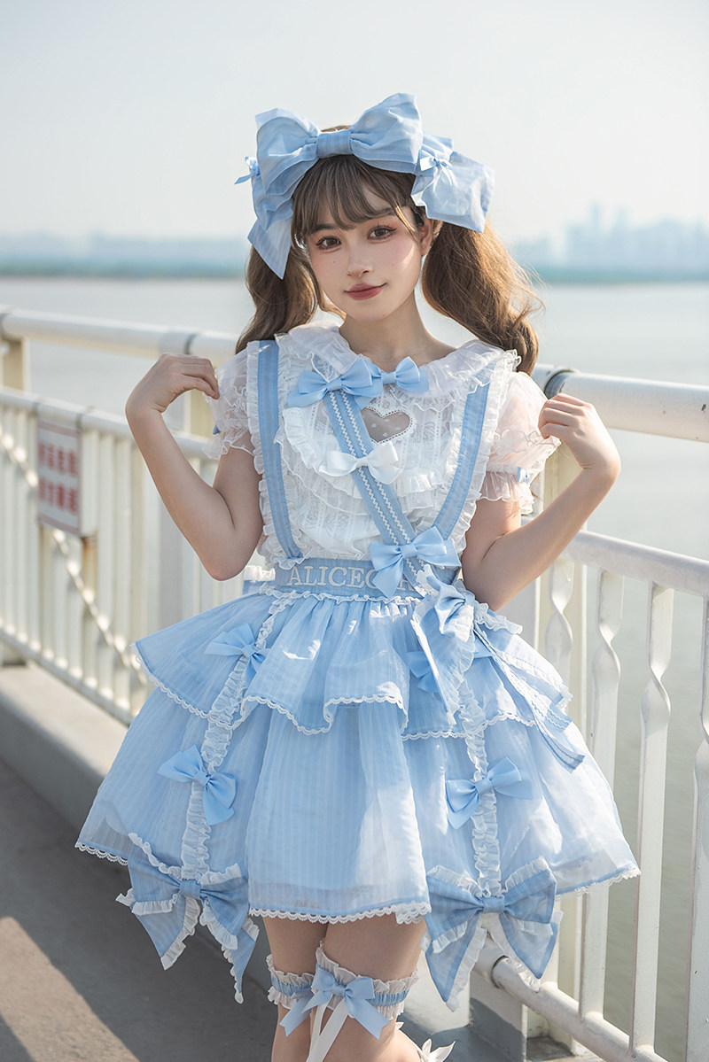 alice girl原创新款 lolita元气少女 蝴蝶结背带裙