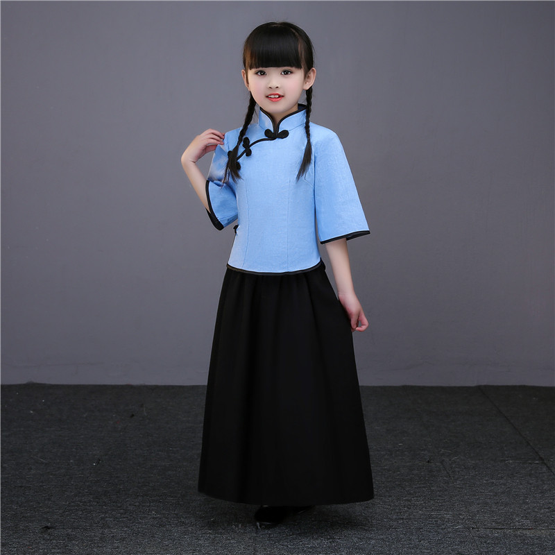 民国风复古女装儿童女学生装女童棉麻童装演讲朗诵比赛服装演出服