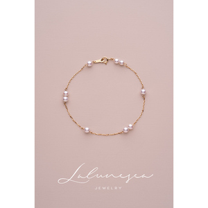 月亮是海 卿音剔透镜面光 18k黄金 镜莹珠裸珠手链 珍珠手链