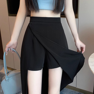 黑色半身裙女夏季薄款2024新款高腰显瘦a字中长款小个子开叉裙裤
