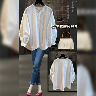 白色衬衫女长袖春秋2024新款设计感小众中式国风盘扣女士衬衣上衣