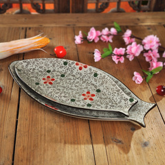 景德镇陶瓷餐具鱼盘 和风釉下彩创意大小鱼盘12寸16寸鱼盘菜盘