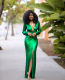 Women Mesh High Side Split Sequin Maxi Long Dress Sexy green