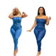 Women Denim Jeans Jumpsuit Sashes Bodycon Rompers big size