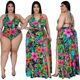 Over sized fat women's print two-piece sleeveless shorts set