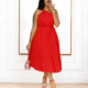 plus size dress women big size solid color One Shoulder red