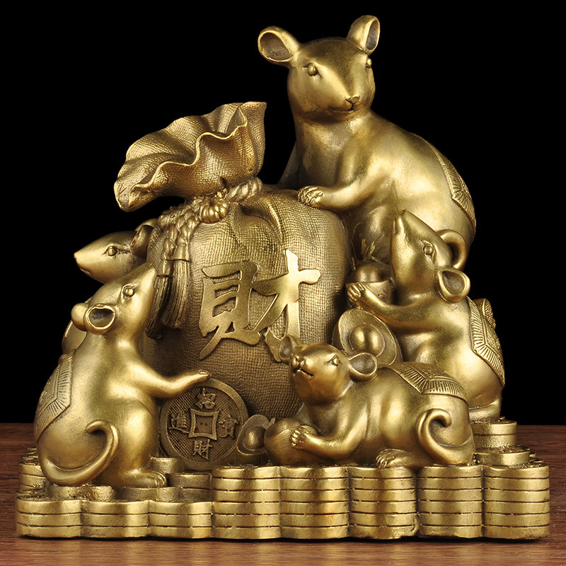 五鼠招财铜老鼠摆件桌面纯铜生肖鼠吉祥物风水家居摆设客厅装饰品