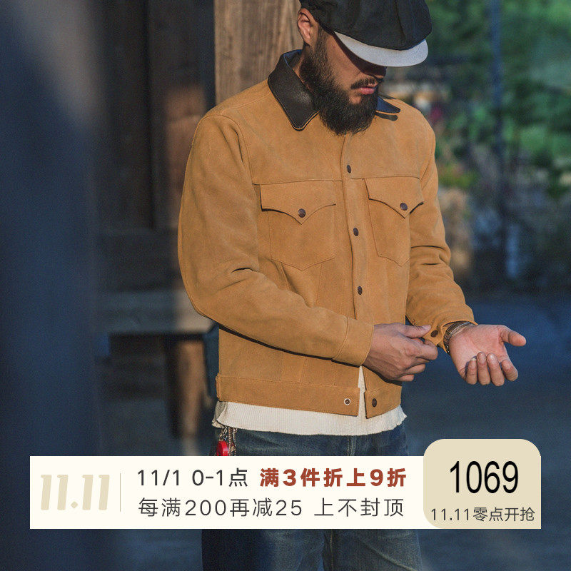 恶犬bronson lot958翻毛牛皮西部夹克 男士反毛麂皮外套—皮衣