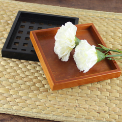 日式精致木质正方形小号托盘果盘咖啡牛奶茶杯蛋糕天然木托黑棕色