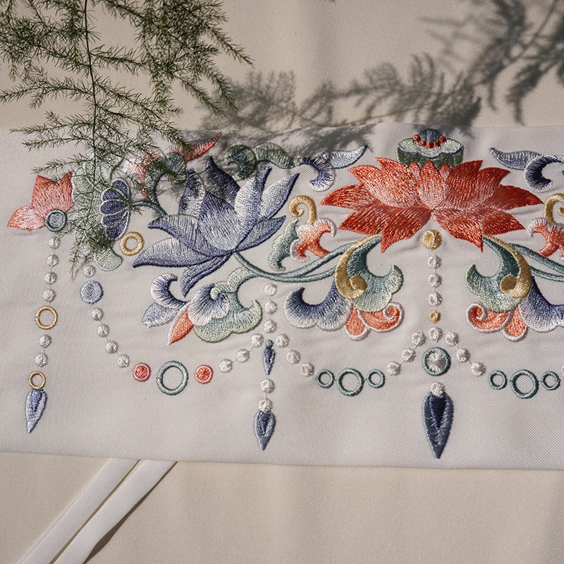 寻卿原创汉服唐制齐胸裙配饰诃子敦煌佛莲花刺绣重工绣花裙头